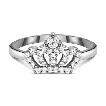 Fairy Tale White Round Zirconia Sterling Silver Pretty Crown Ring